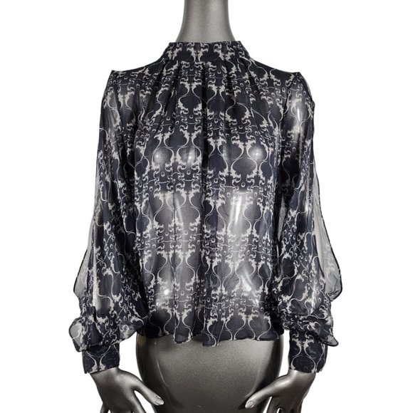 Thomas Wylde Silk Black Sheer Arm Slit Blouse Top Extra Small XS - Picture 1 of 7